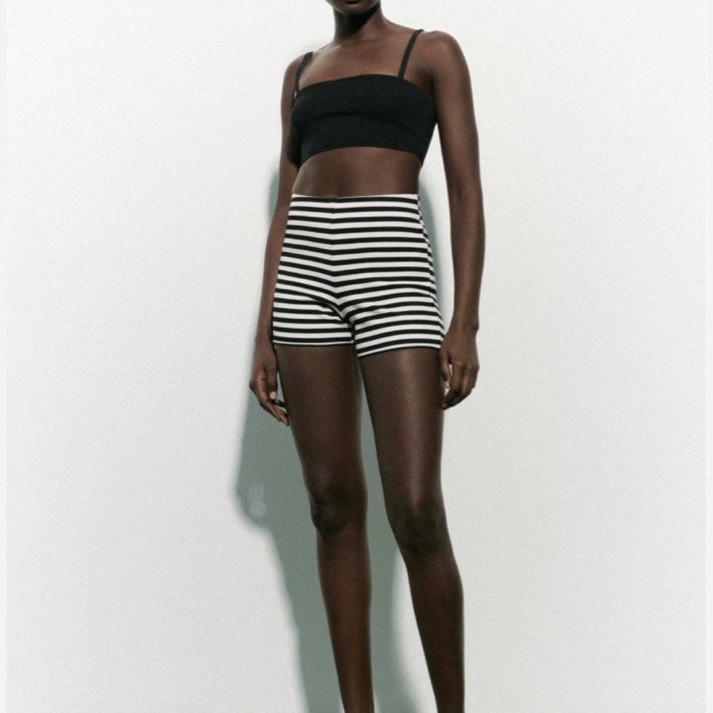 Zara Black and White Striped Bike Shorts